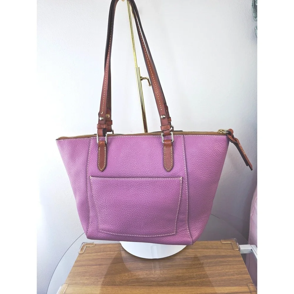Dooney & Bourke Maxine Tote Pebble Leather Tote Orchid Purple Pink Zip Top Bag